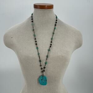 Handmade garnet and turquoise, peace, sign necklace with silver disc chain